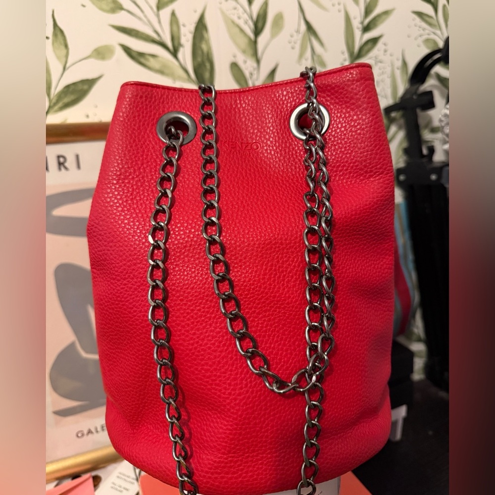 Kenzo Vibrant Red Shoulder Bag with Chain Straps